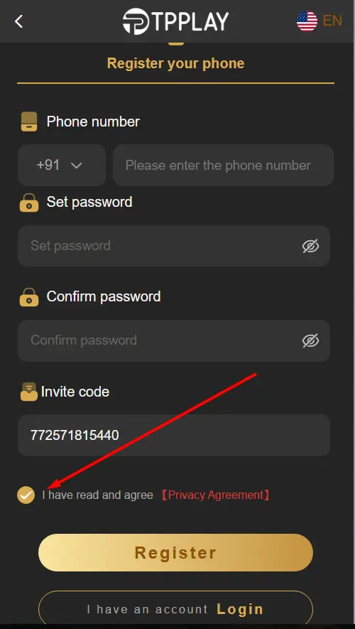 Tick the box that says “I have read and agree” to accept the privacy agreement